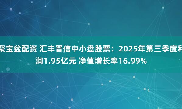 聚宝盆配资 汇丰晋信中小盘股票：2025年第三季度利润1.95亿元 净值增长率16.99%